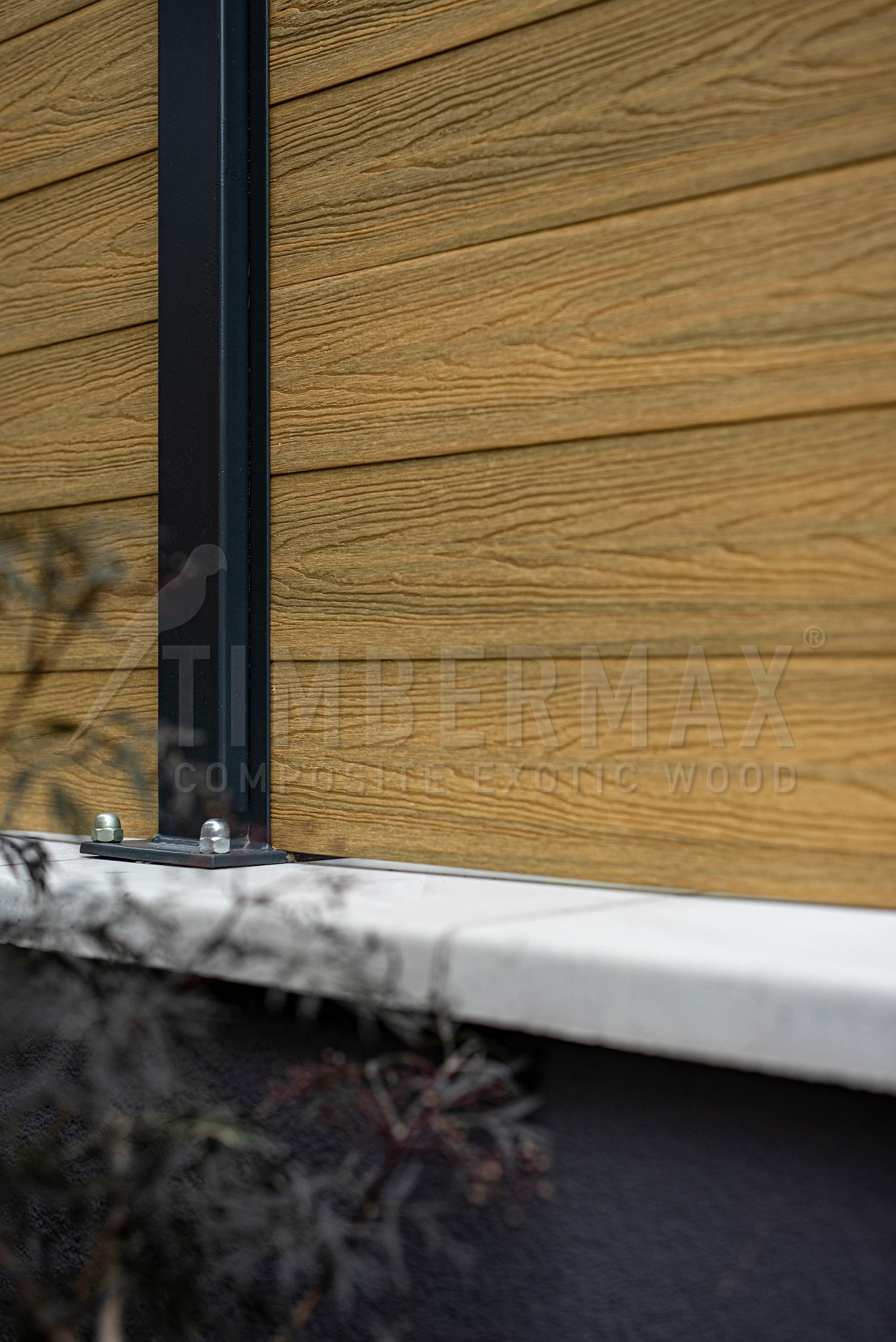 detail of composite panels for the facade with a wood-look surface