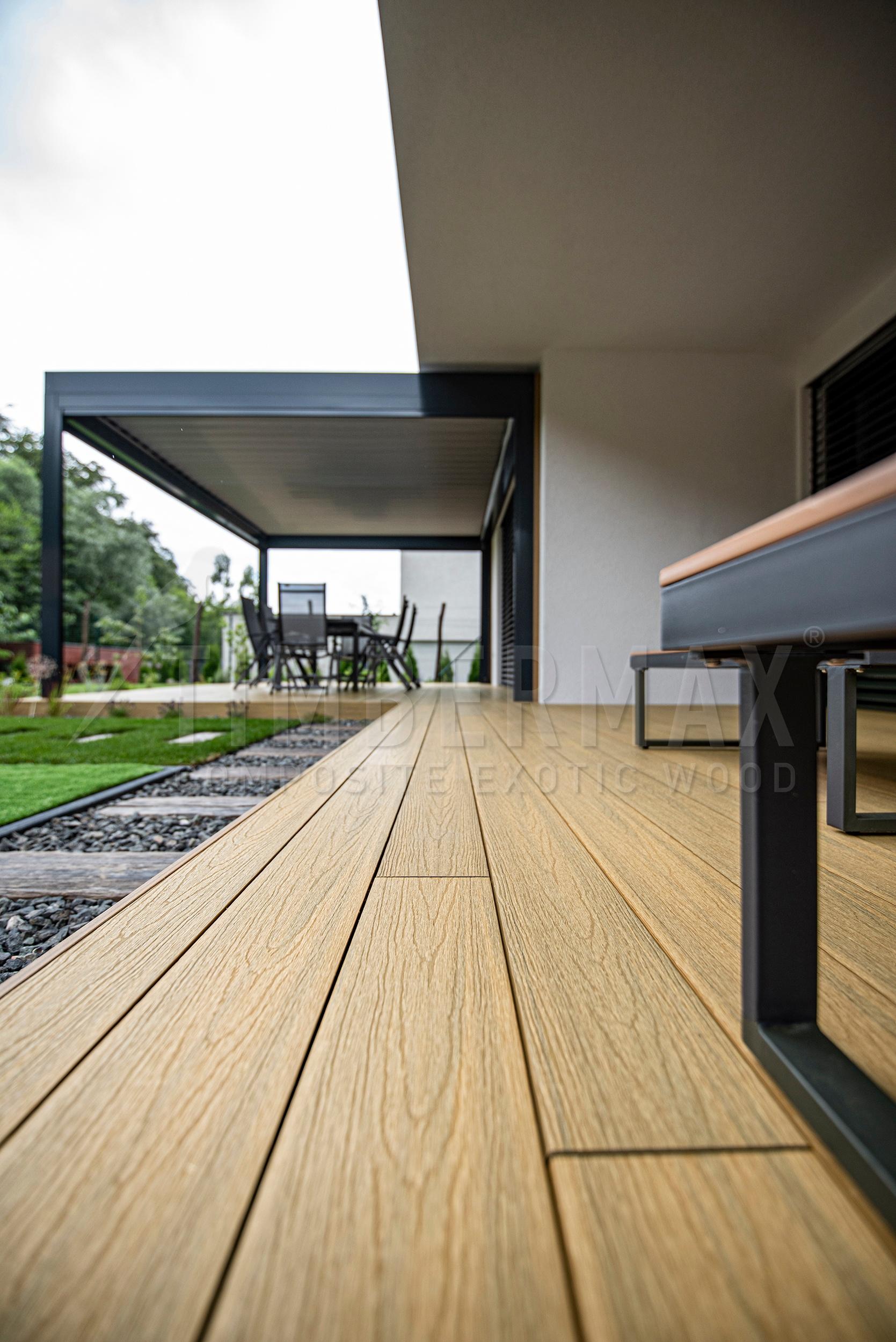 terrace boards made of composite on a modern garden terrace