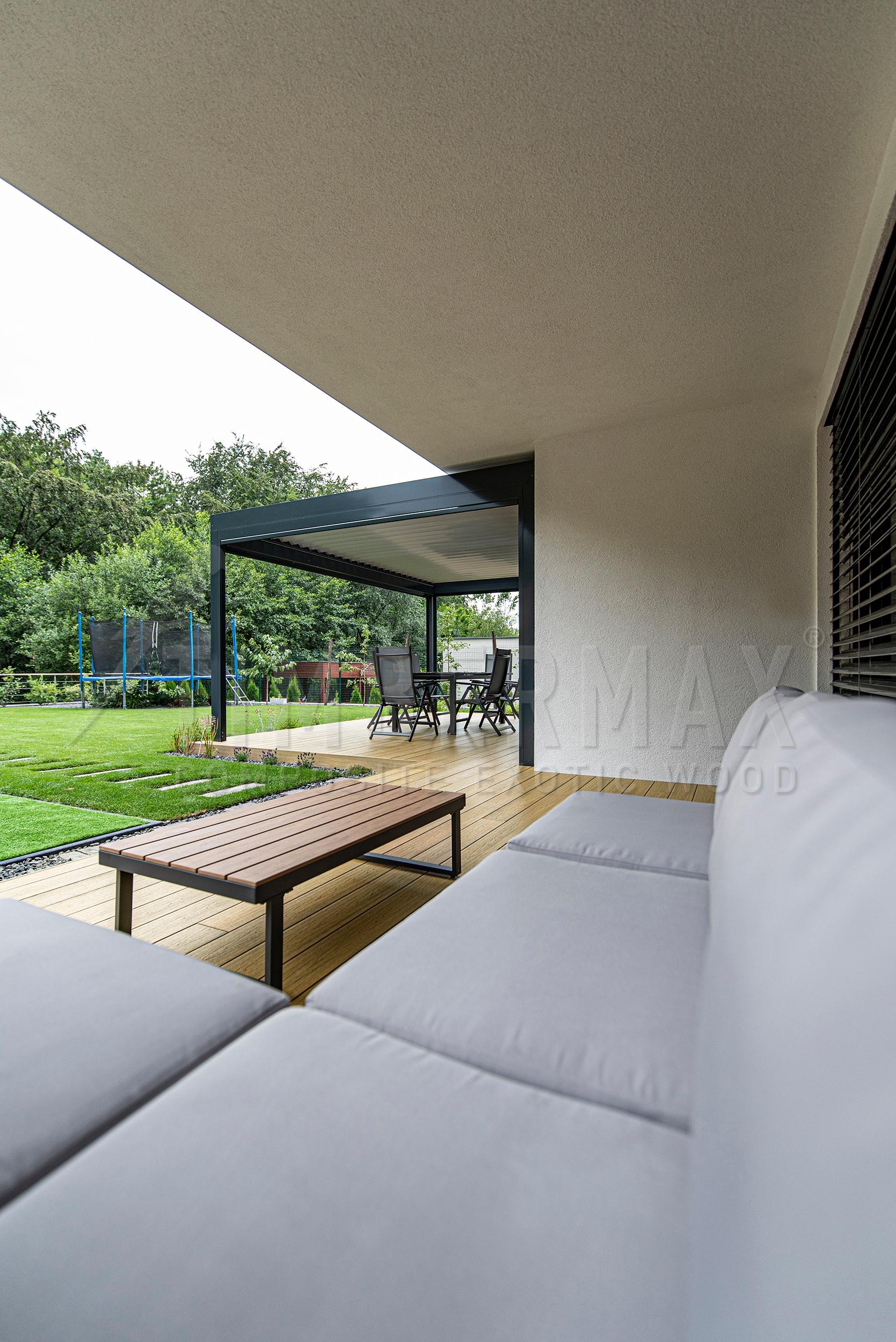 composite decking boards on a modern terrace near the house