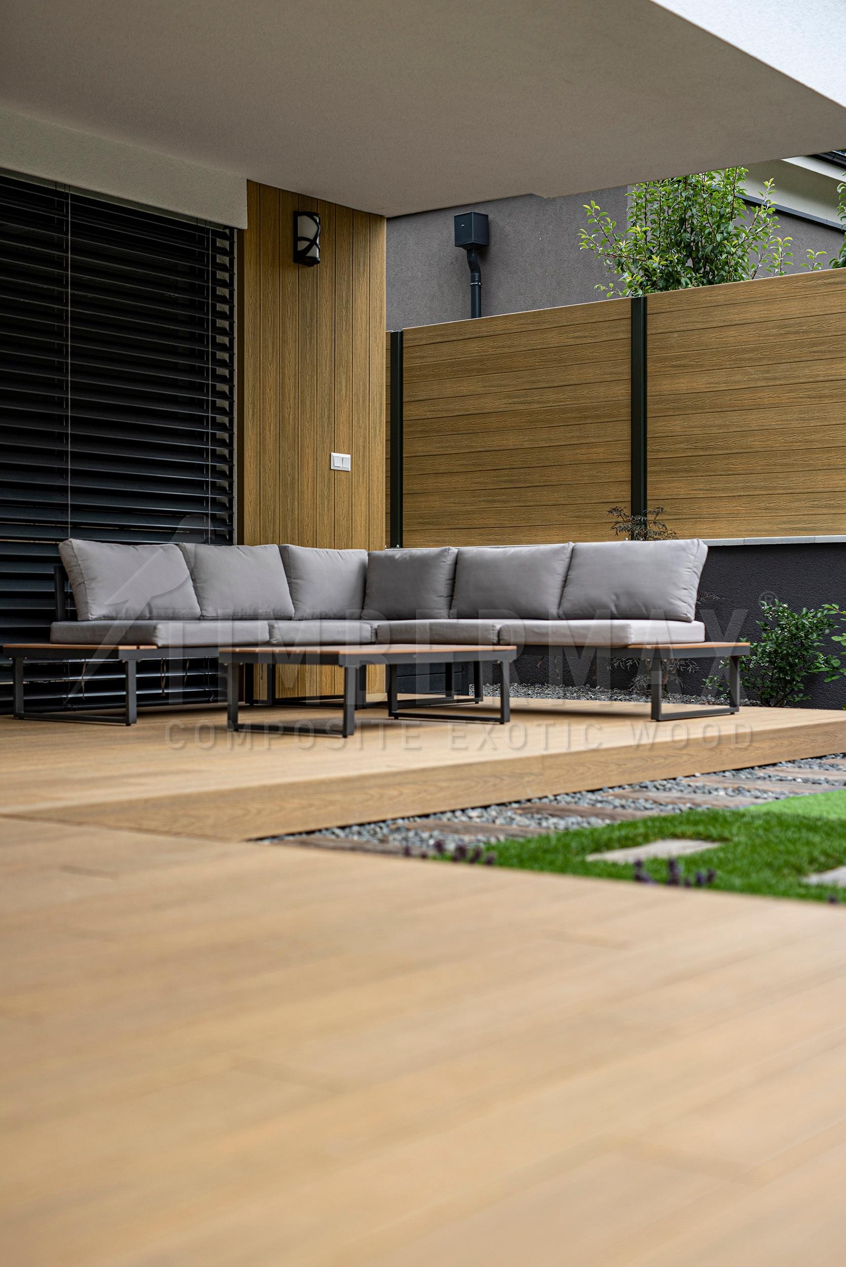 modern terrace with composite terrace boards at the family house