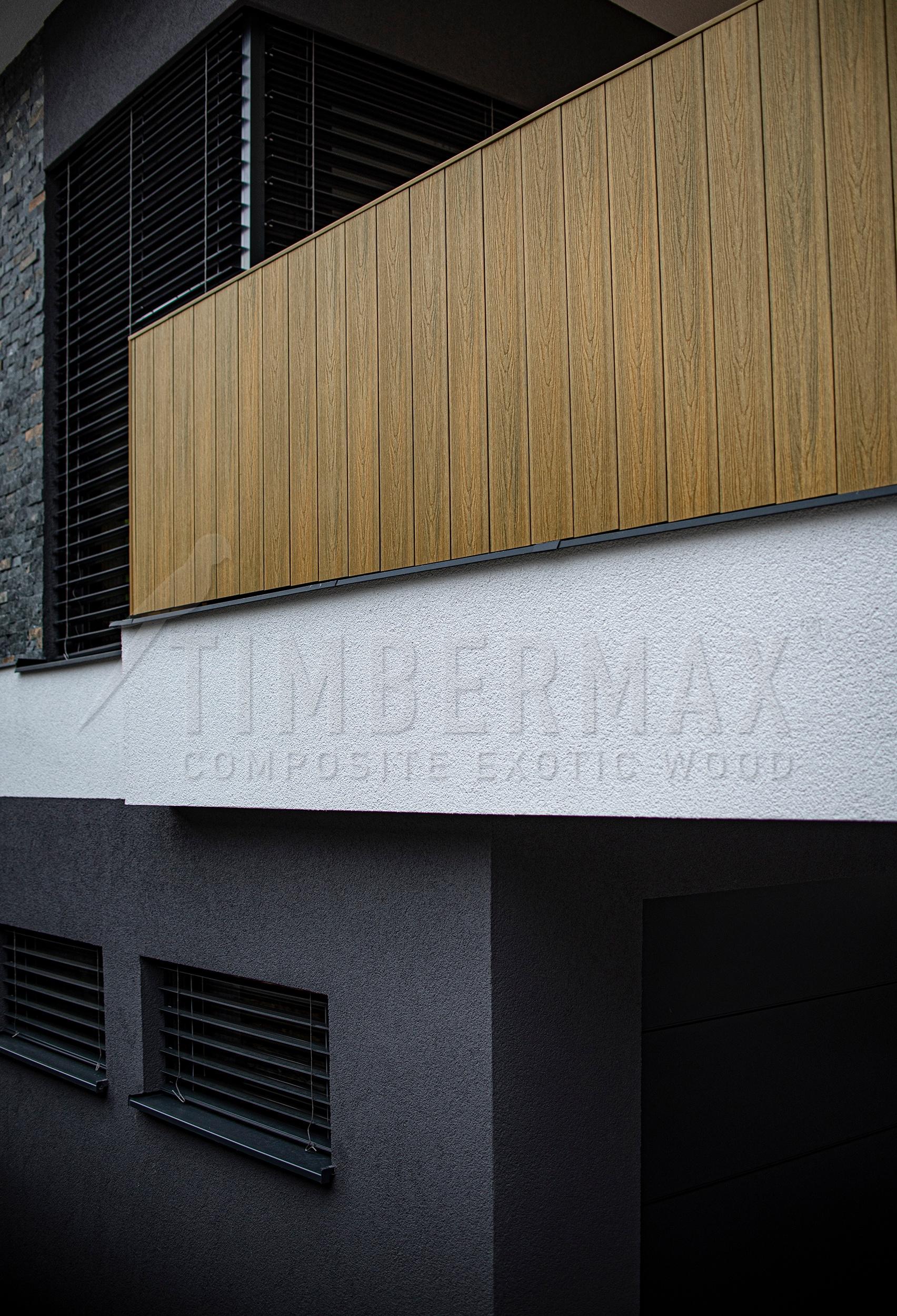 detail of composite panels for the facade with imitation wood facade cladding
