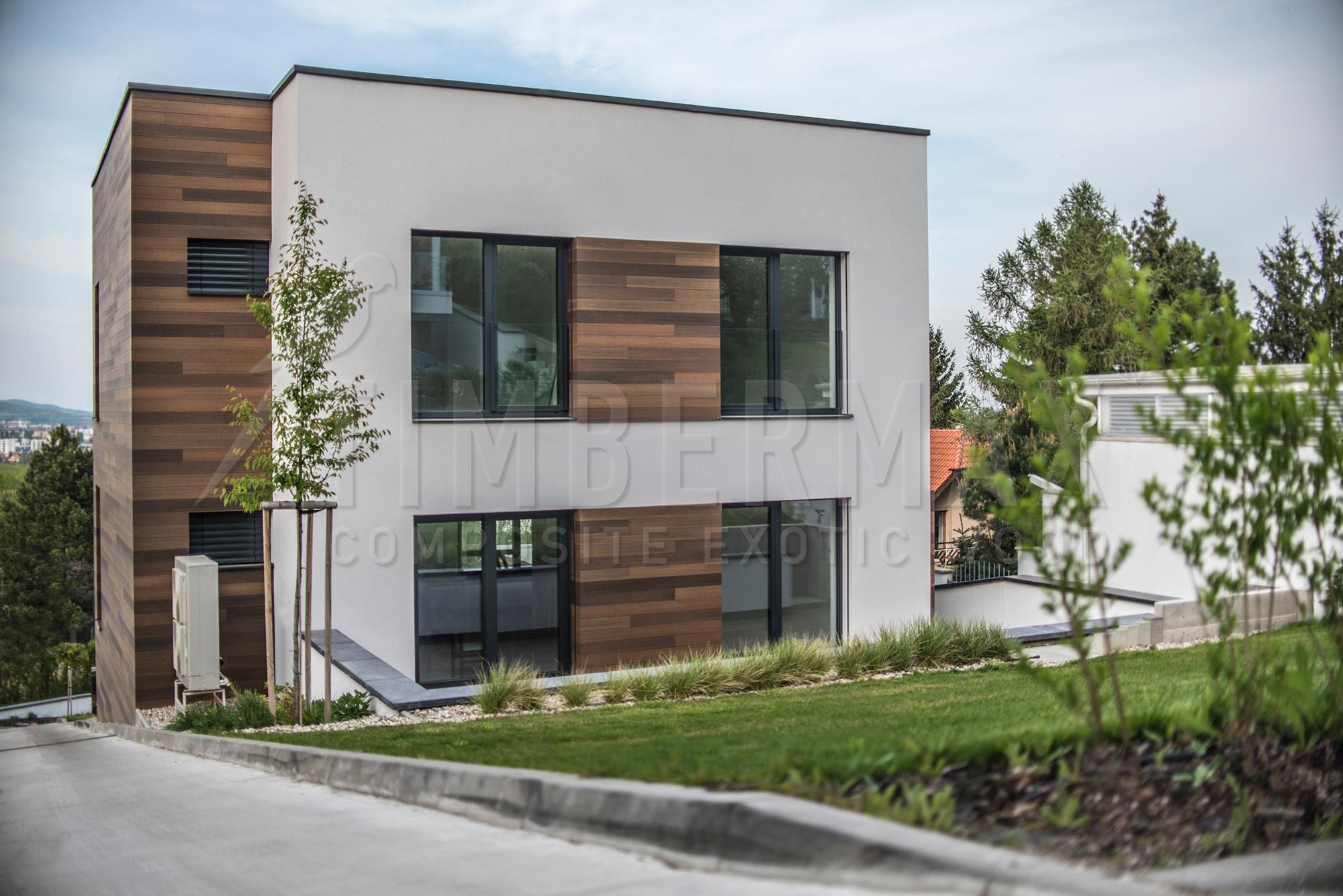 modern house facade made of composite facade boards imitating wood