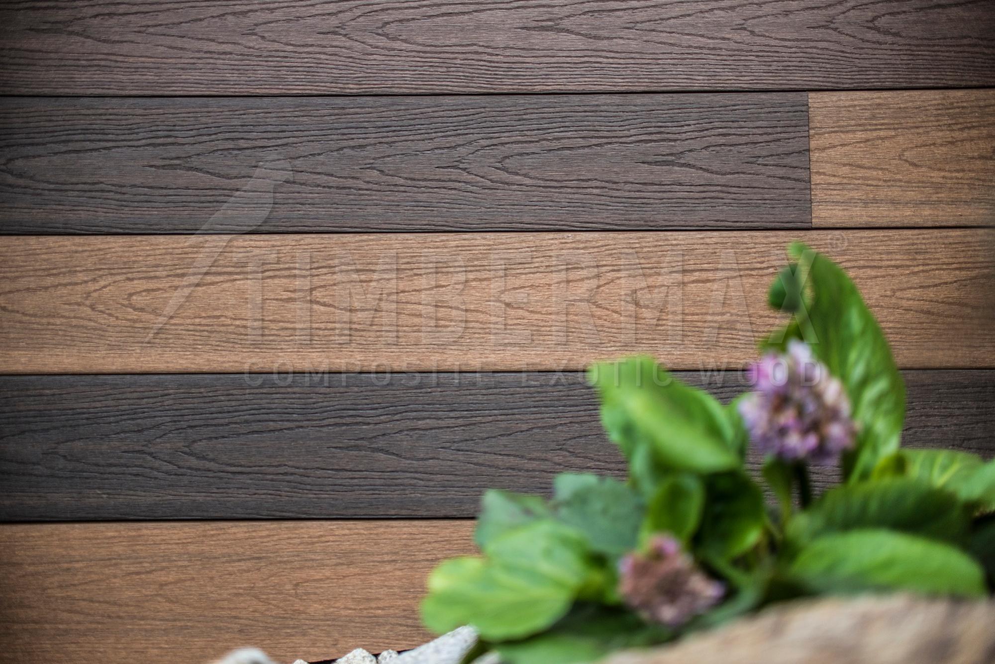 detail of composite facade cladding imitating wood