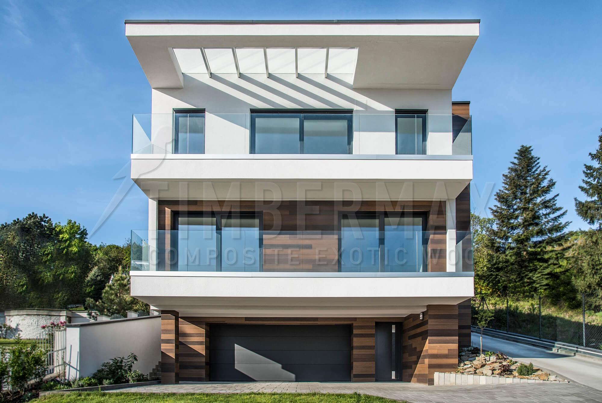 modern house architecture with imitation wood facade cladding