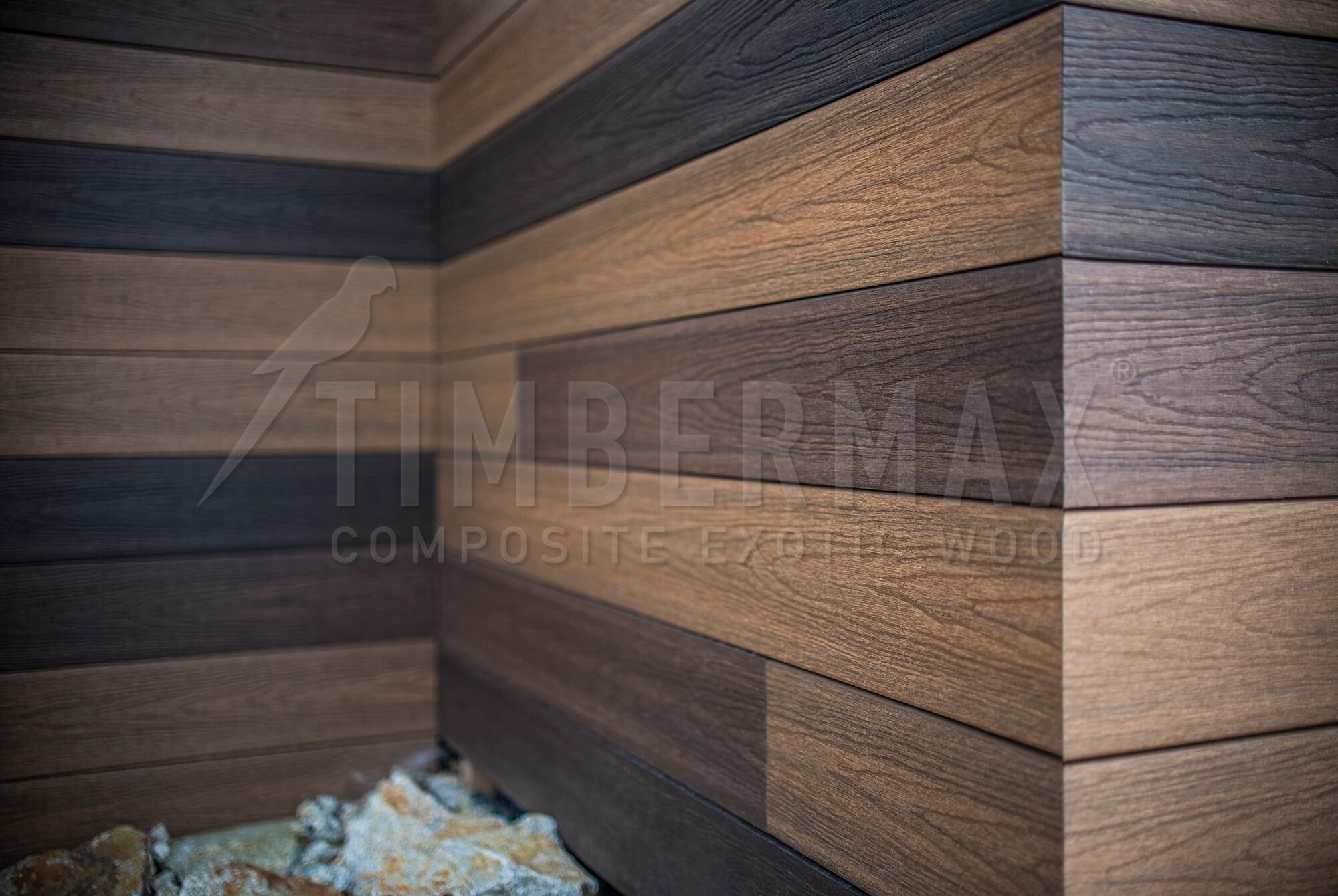 corner of the building with composite facade cladding imitating wood