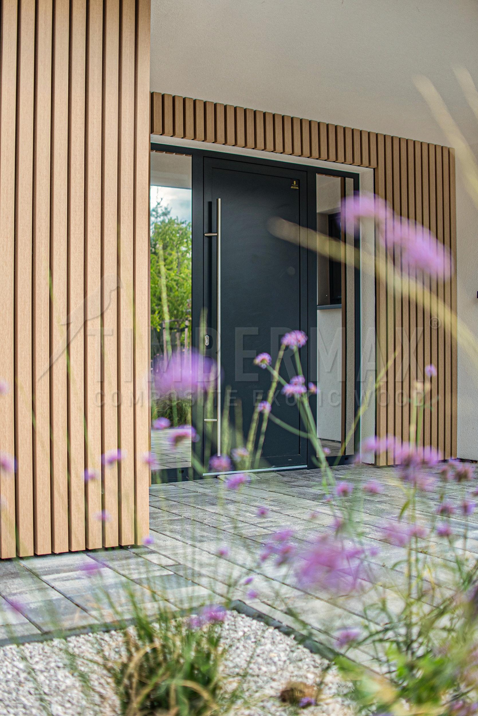 detail of the vertical slatted facade made of timbermax composite slats