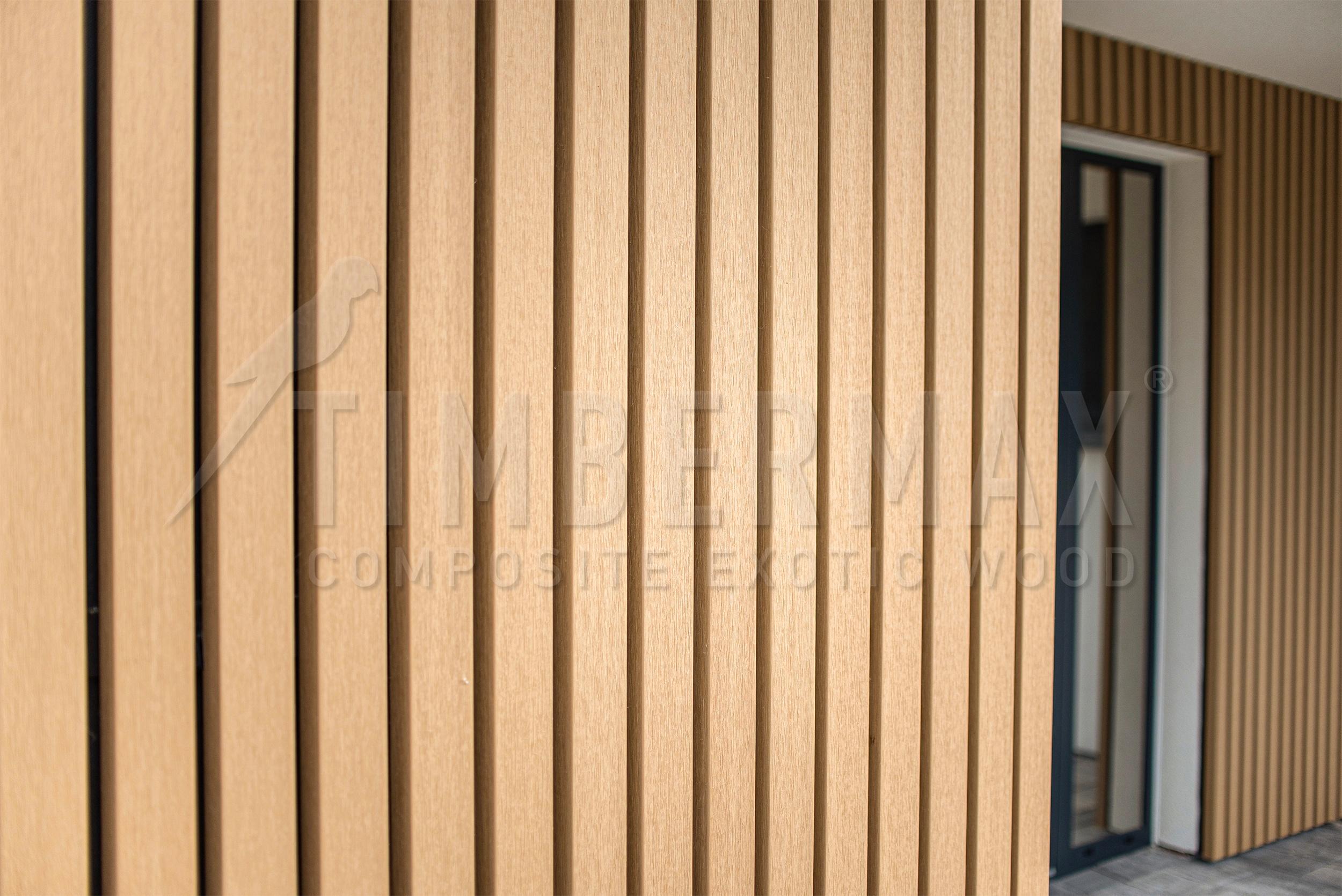 detail of the vertical slats of the facade cladding imitating wood