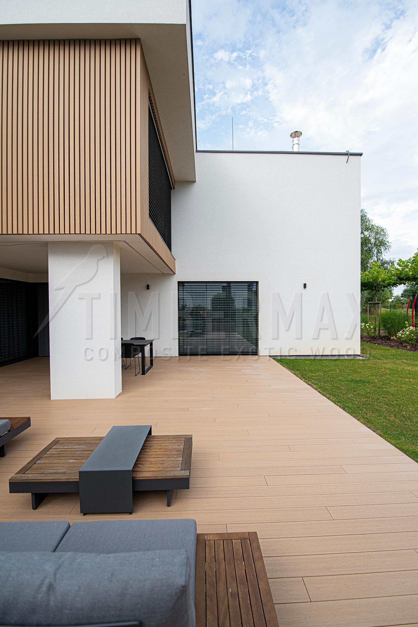 modern terrace made of wpc boards for the terrace at the family house