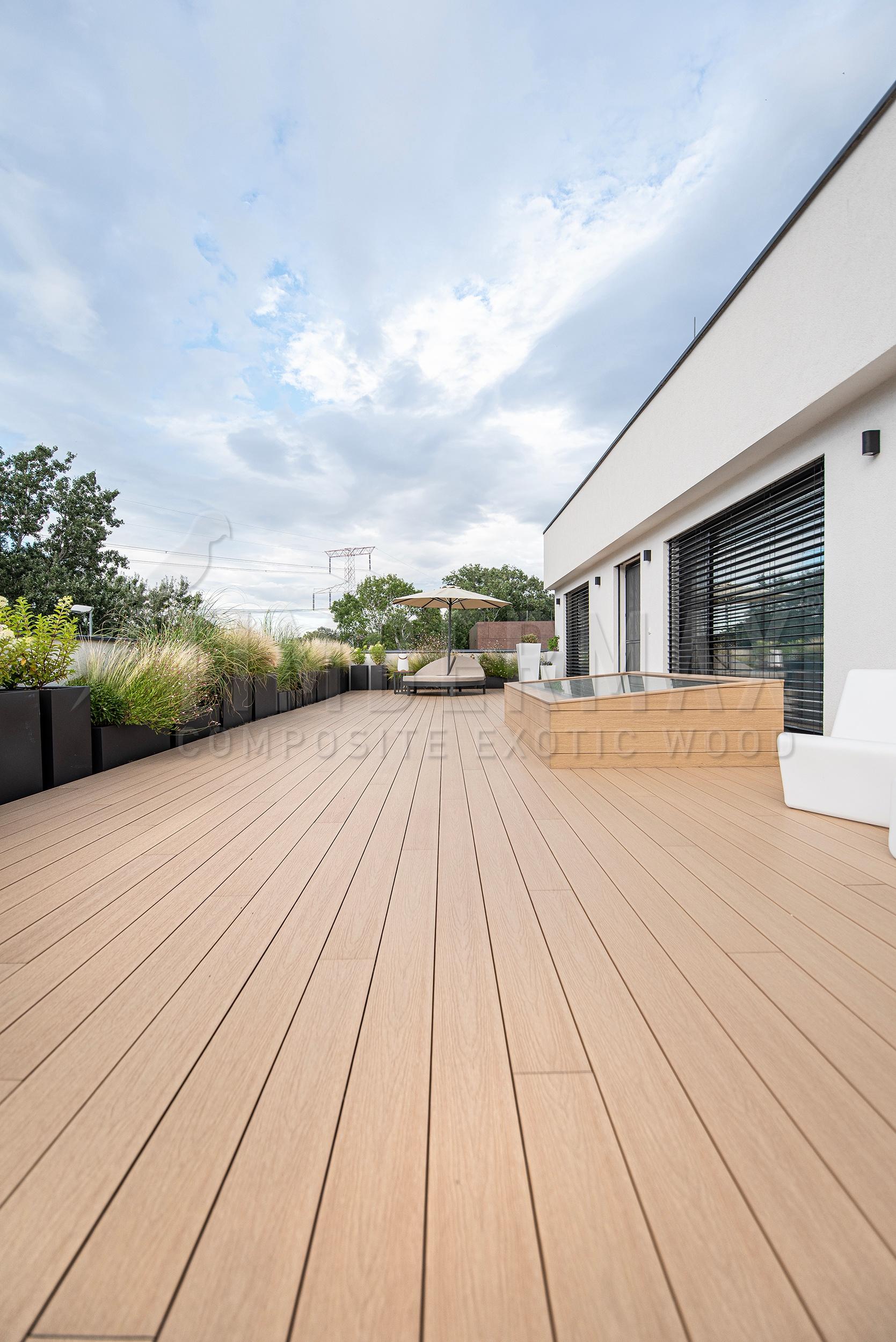 spacious terrace with composite wpc terrace floor and hot tub