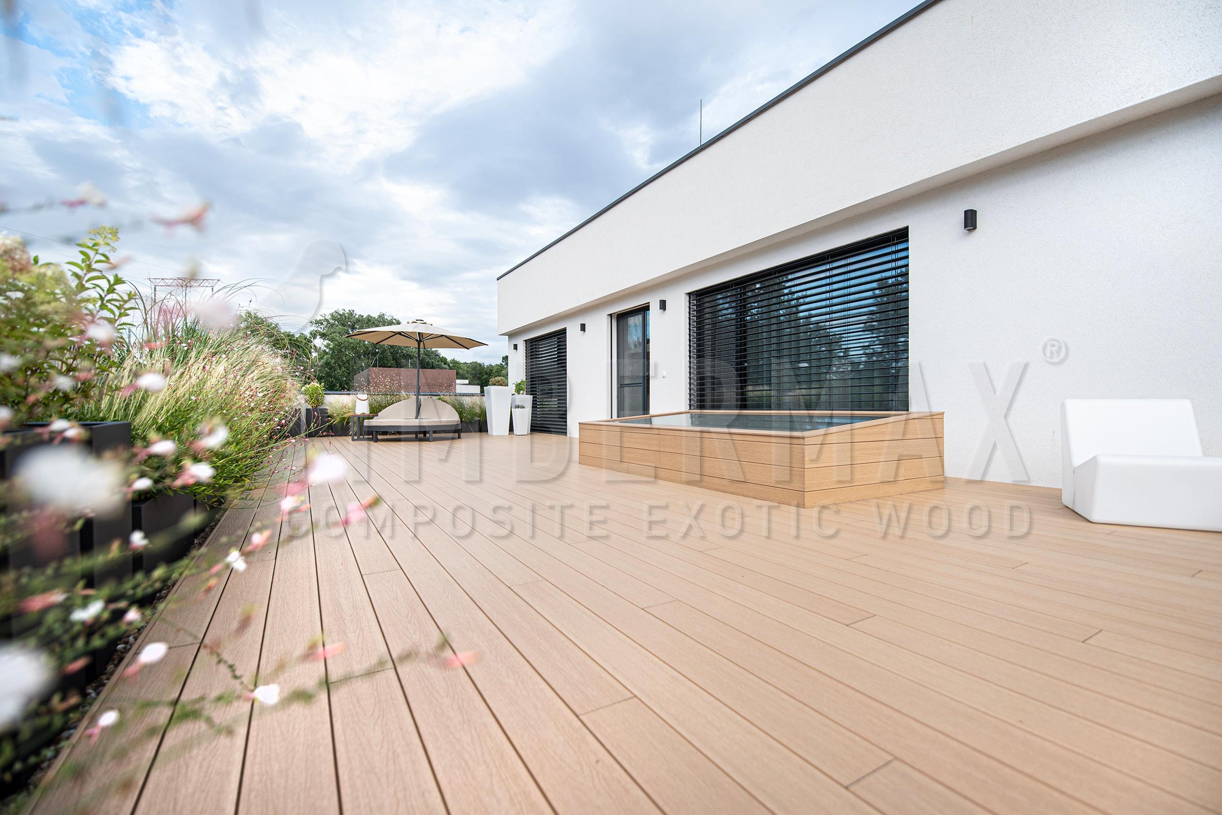 modern terrace with wpc terrace boards and relaxation area