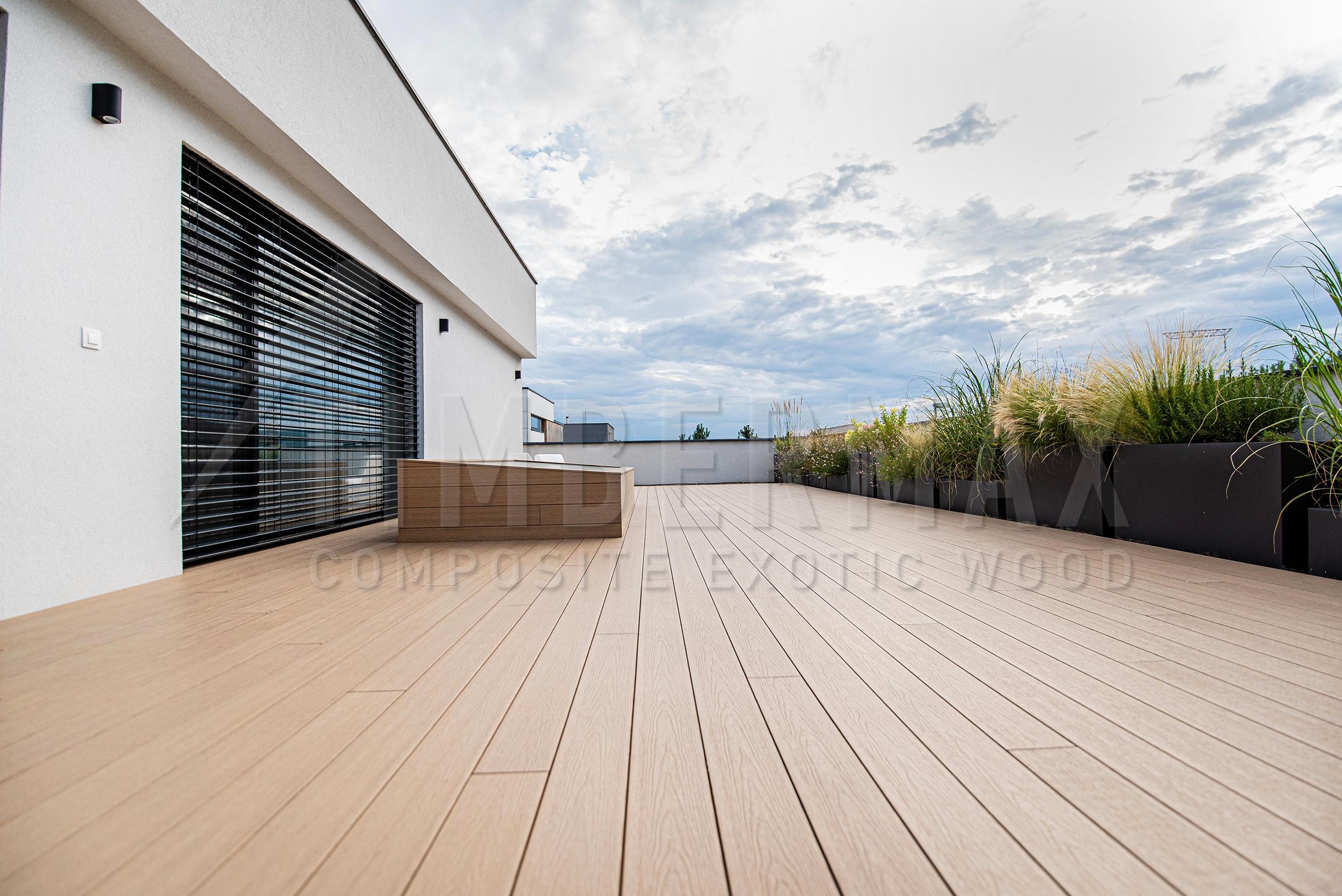 large terrace made of wpc floor for a terrace at a modern house