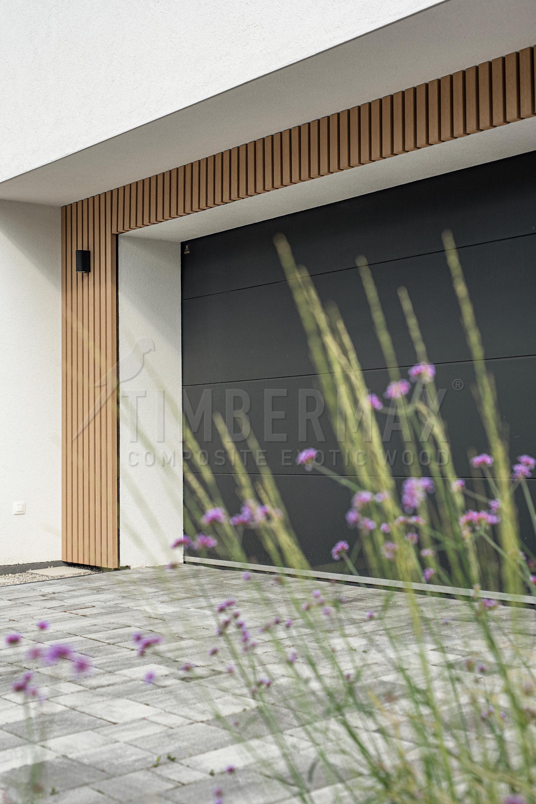 entrance to the house with vertical blinds made of composite boards
