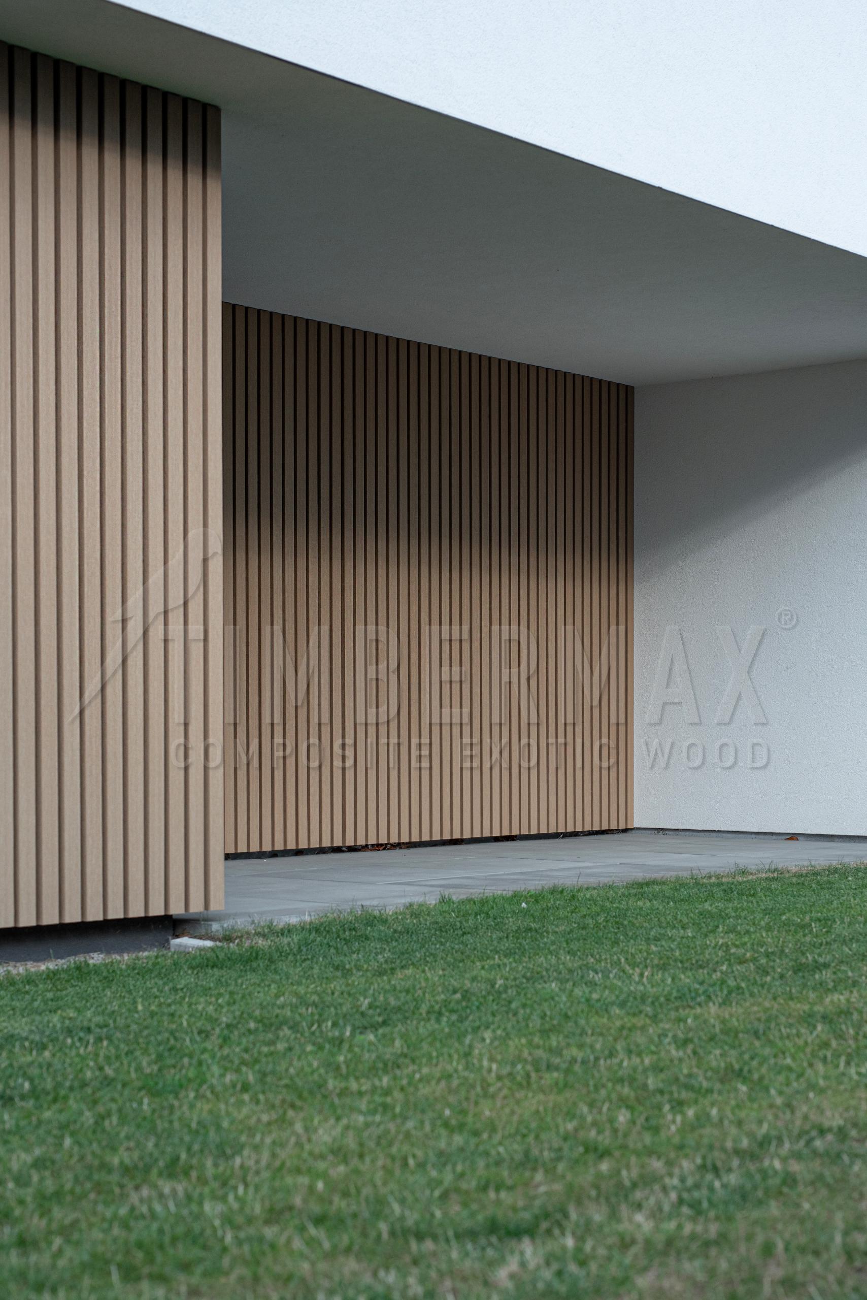 modern house facade with vertical composite slats