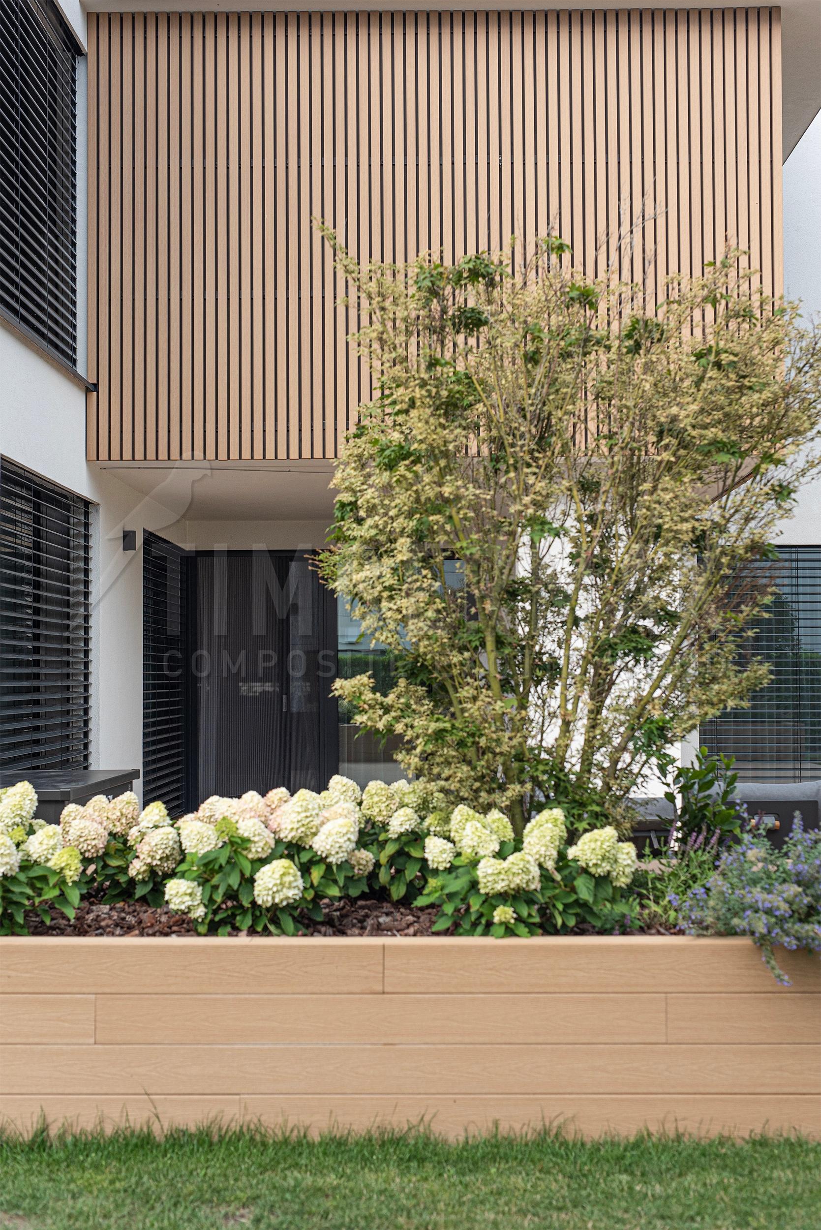 modern projecting facade of the house with lamellar cladding