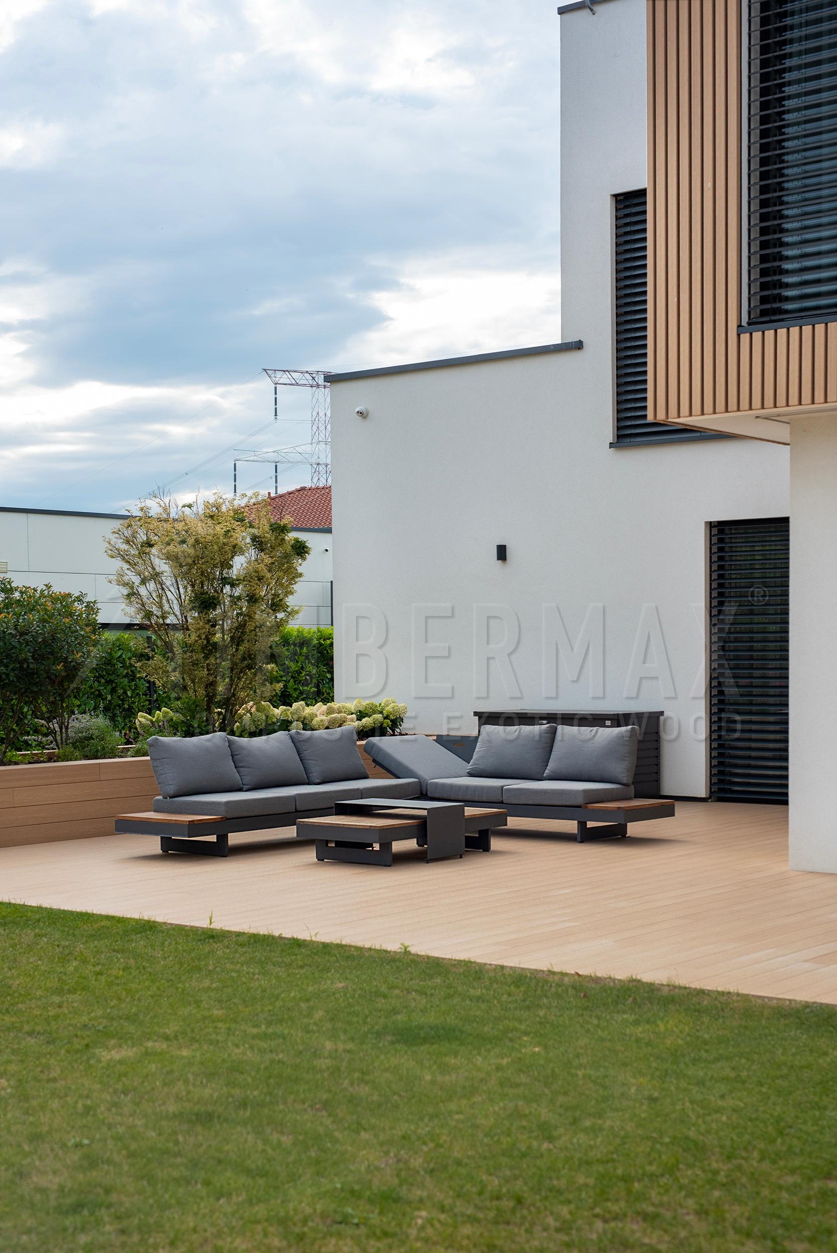 modern terrace with composite terrace boards at the family house
