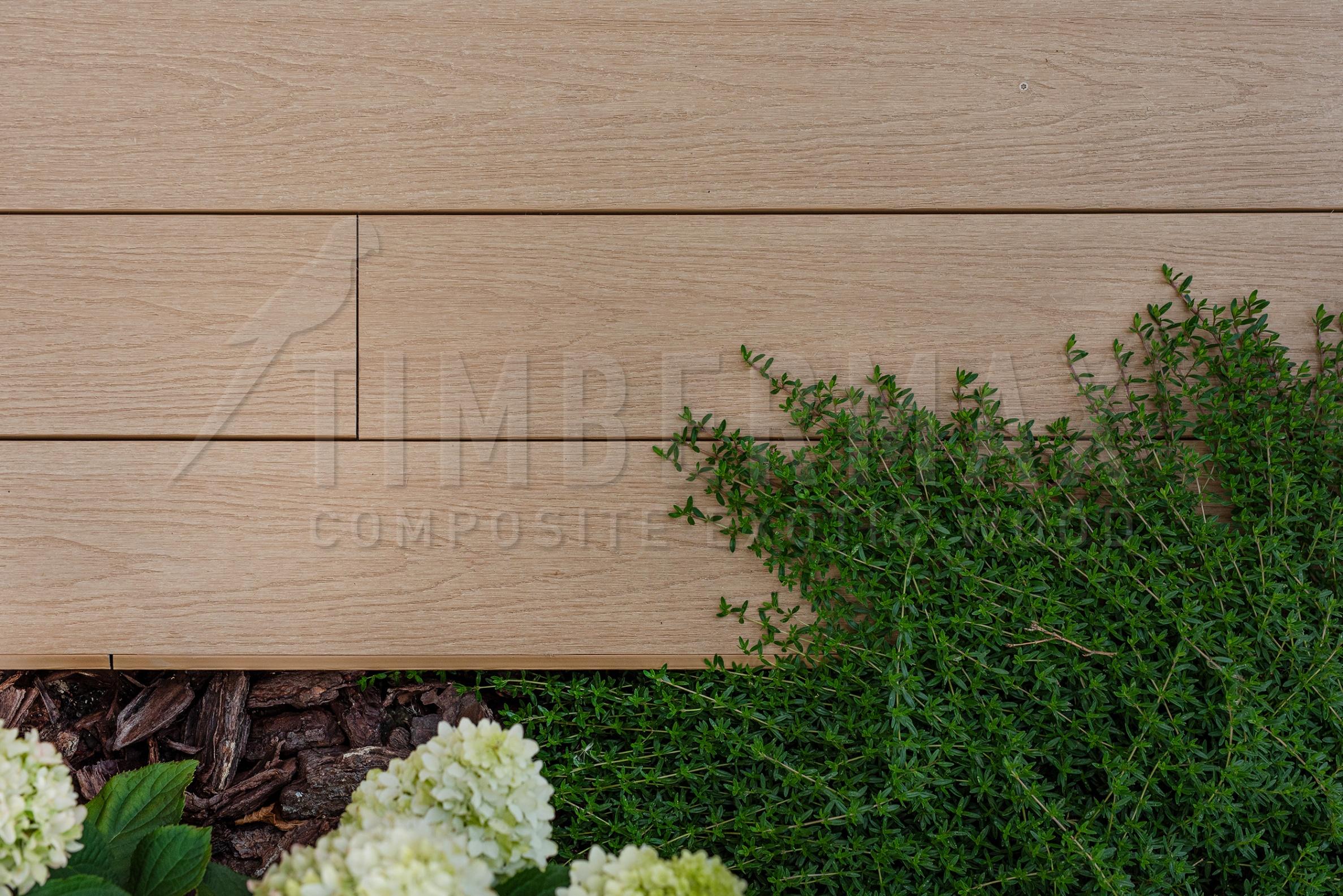 detail of composite boards for the terrace in the garden bed