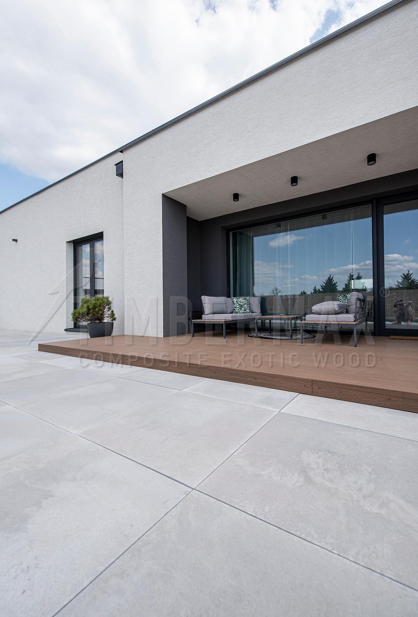 terrace boards made of composite at a modern house with minimalist architecture