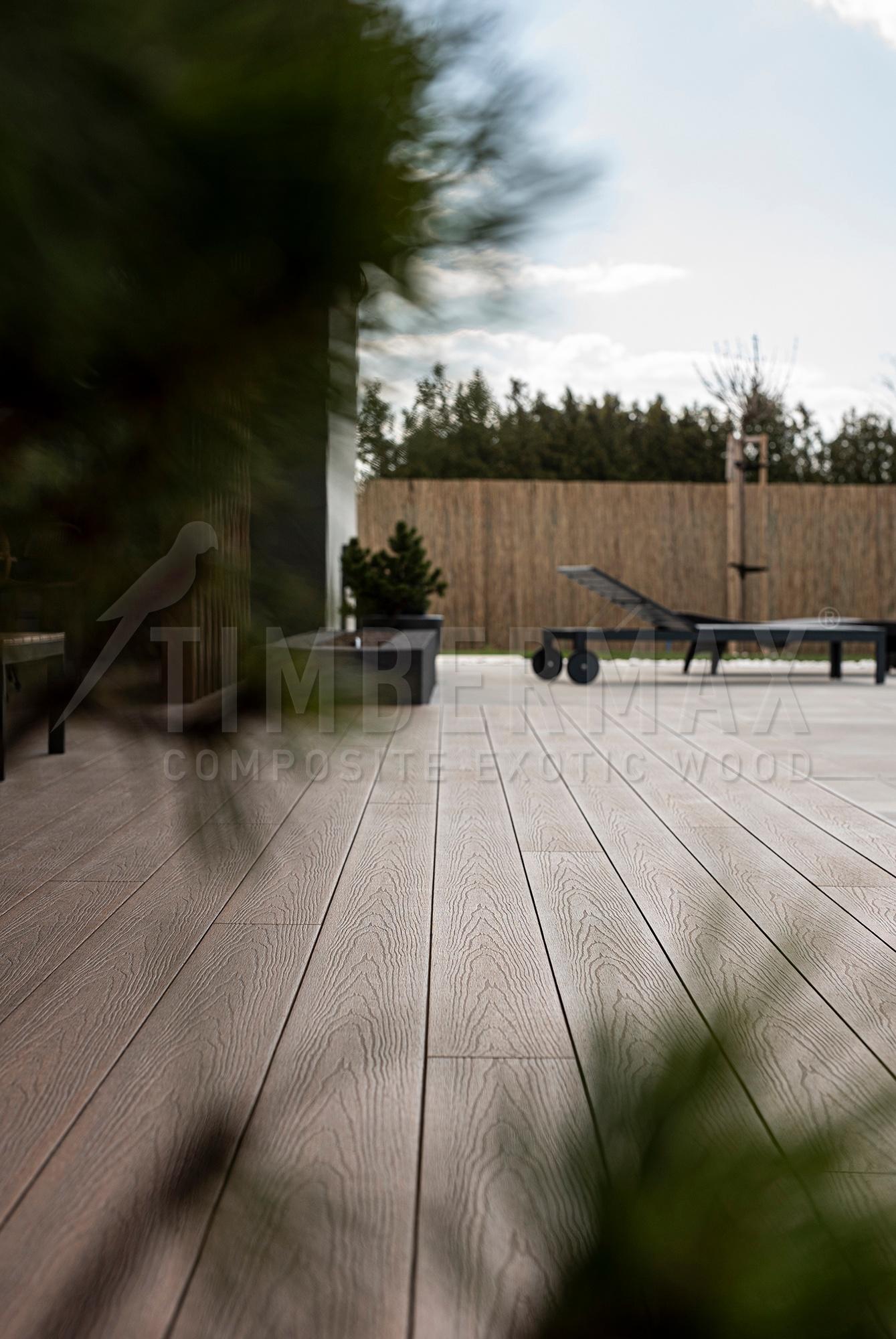 detail of the wpc floor for the terrace near the rest area of ​​the garden