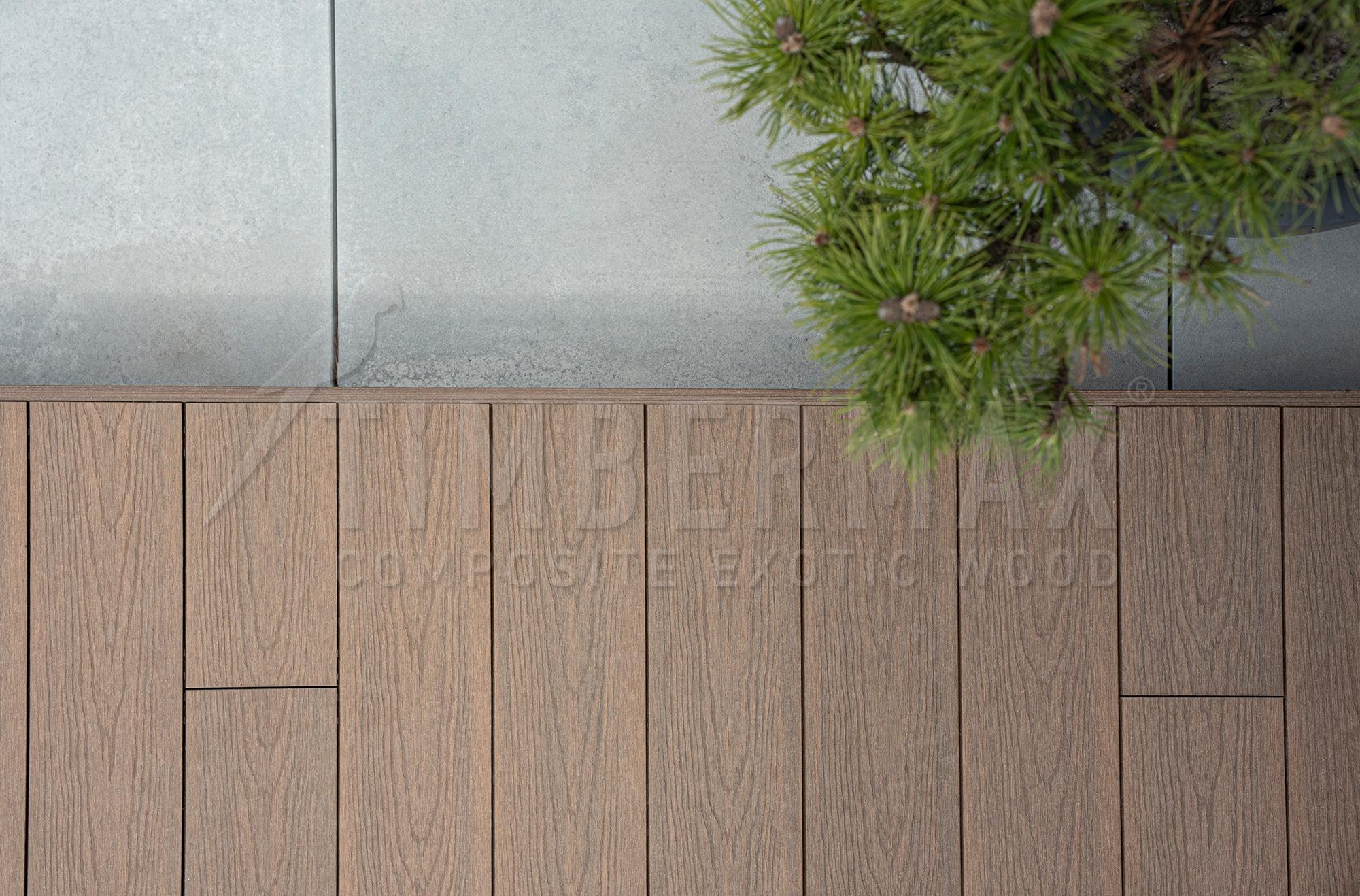 detail of slatted facade made of composite slats, facade cladding imitating wood