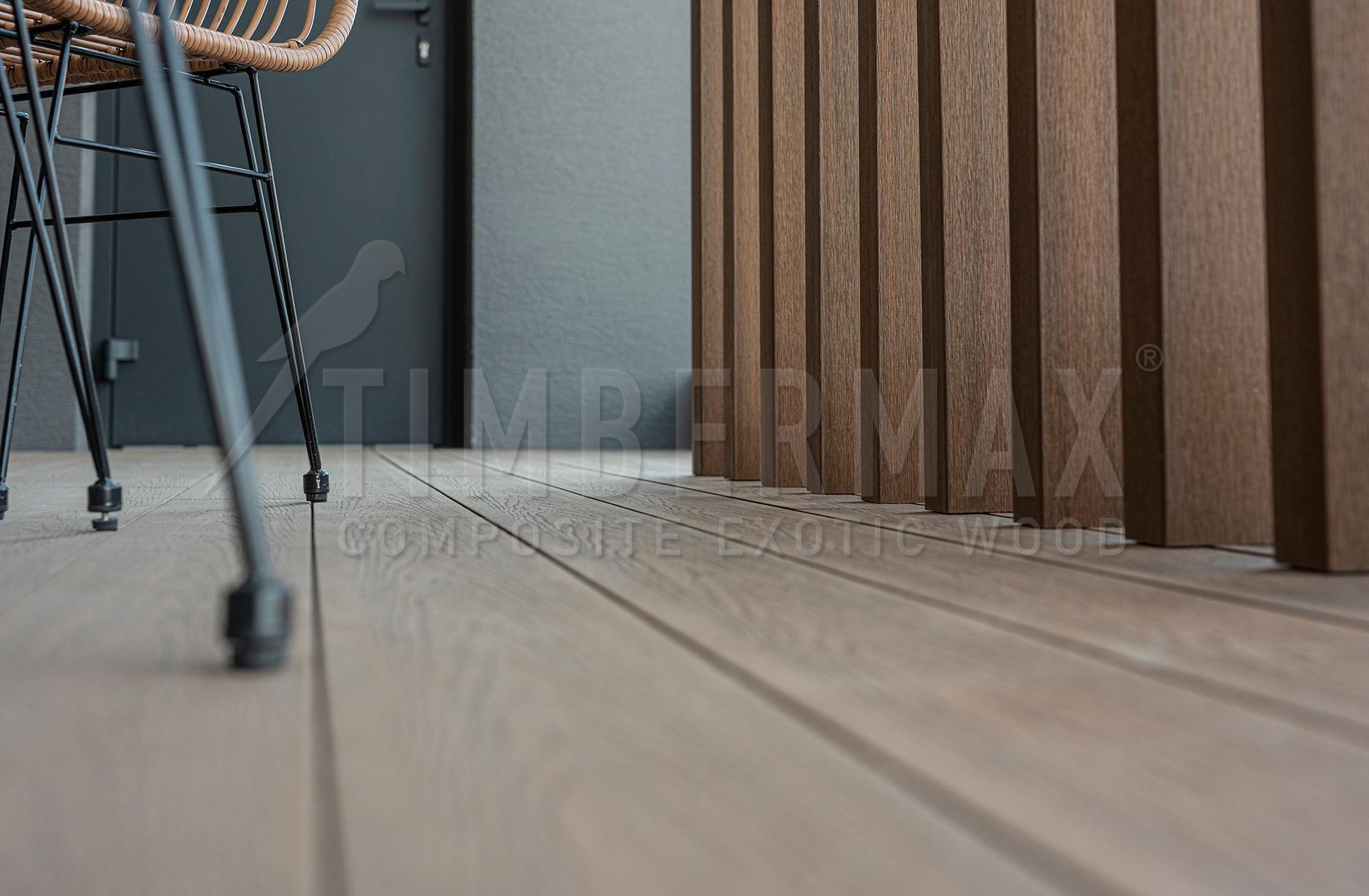 wpc floor for the terrace near the modern sunshade and outdoor seating