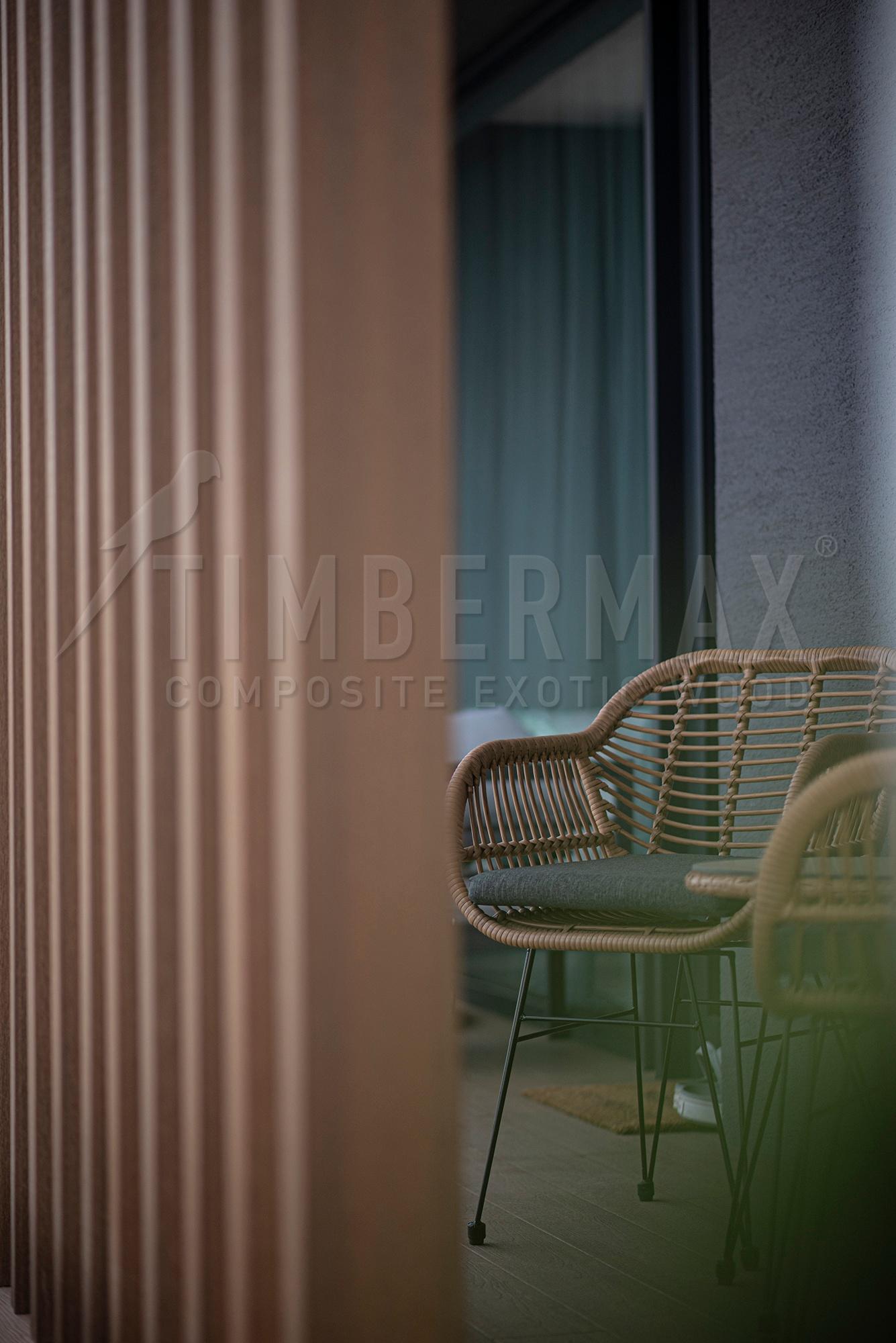composite sunshades imitating wood at the terrace of a family house