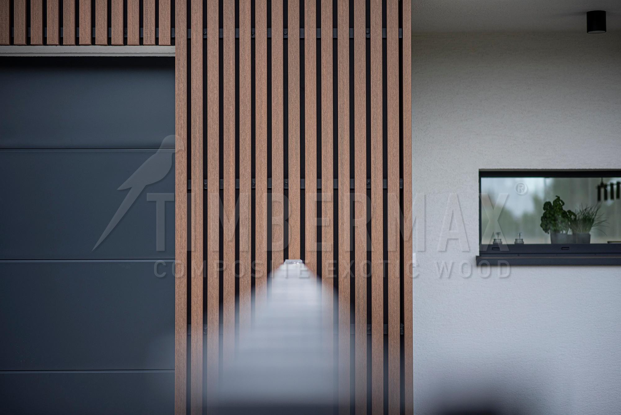 architectural slats on the facade of the house, modern facade cladding