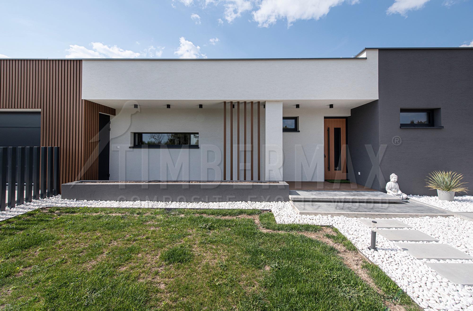 modern family house with slatted facade and vertical slats