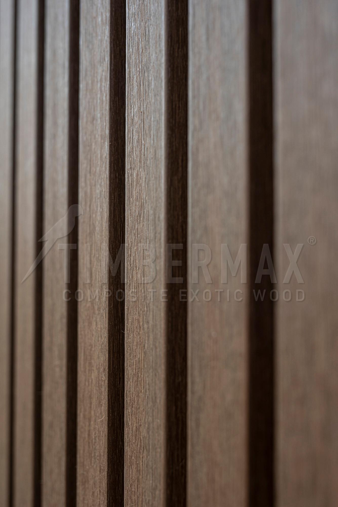 detail of wood-plastic slats, slatted facade imitating wood
