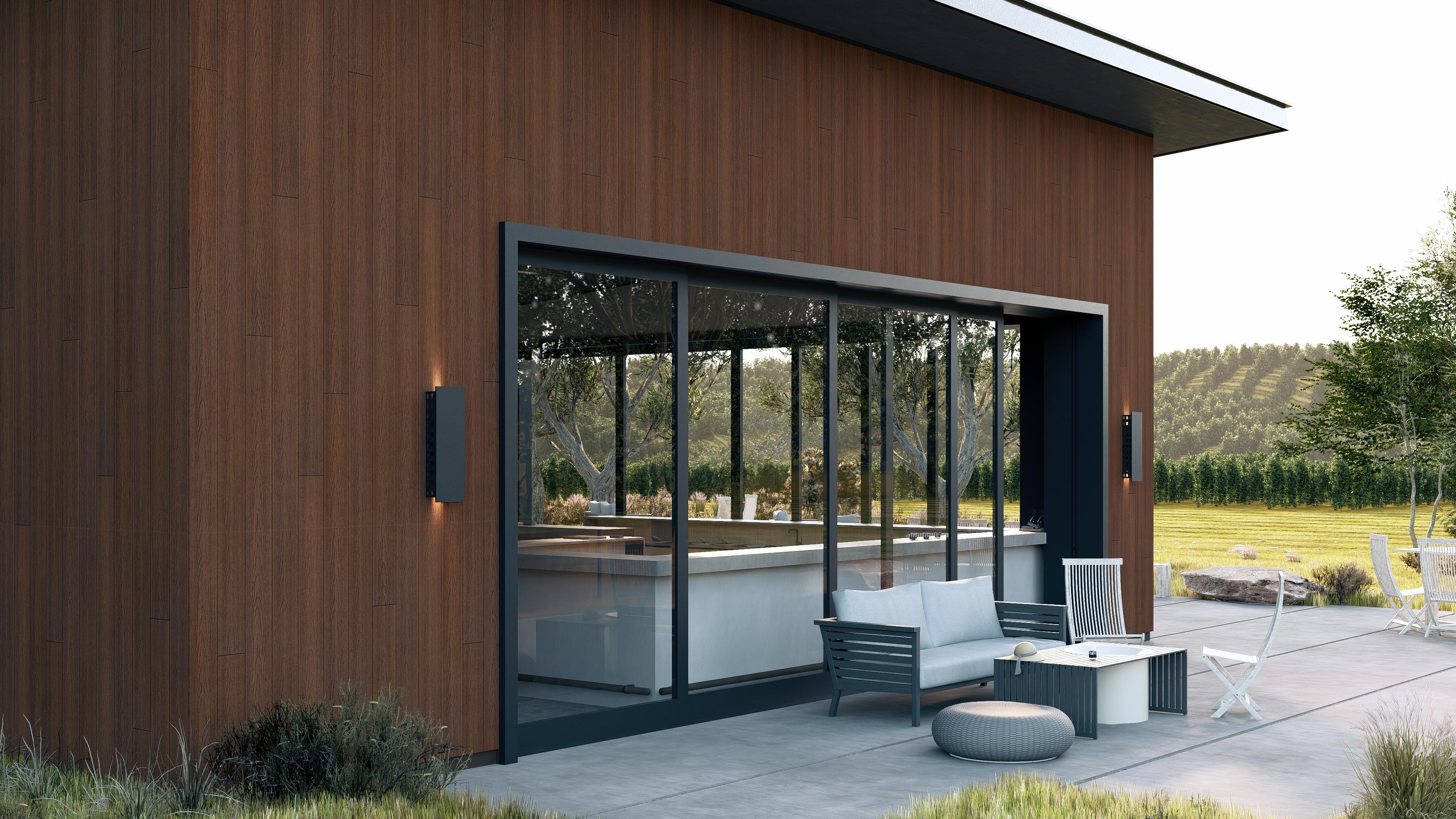 Visualizations of the boards on the facade – mahagony