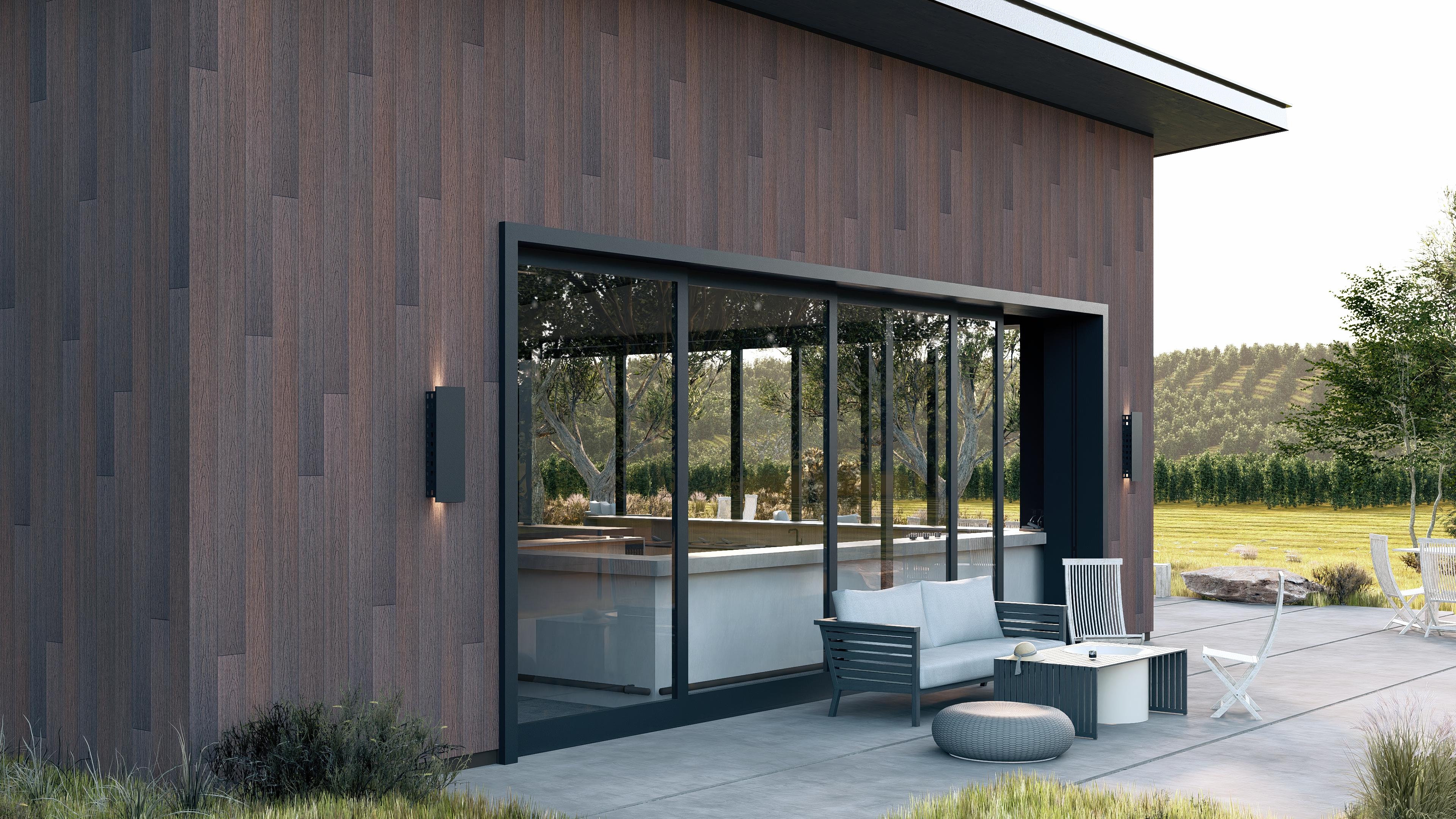 Visualizations of the boards on the facade – wenge